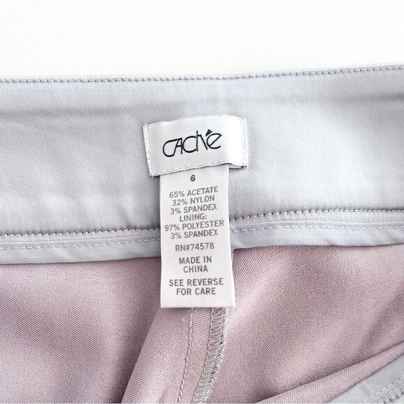 CACHE Shiny Silver Satin Slim Ankle Dress Pants Women's 6 Party Formal NWT - Picture 10 of 10